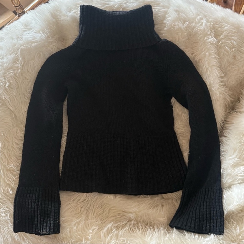 Black merino wool turtleneck sweater